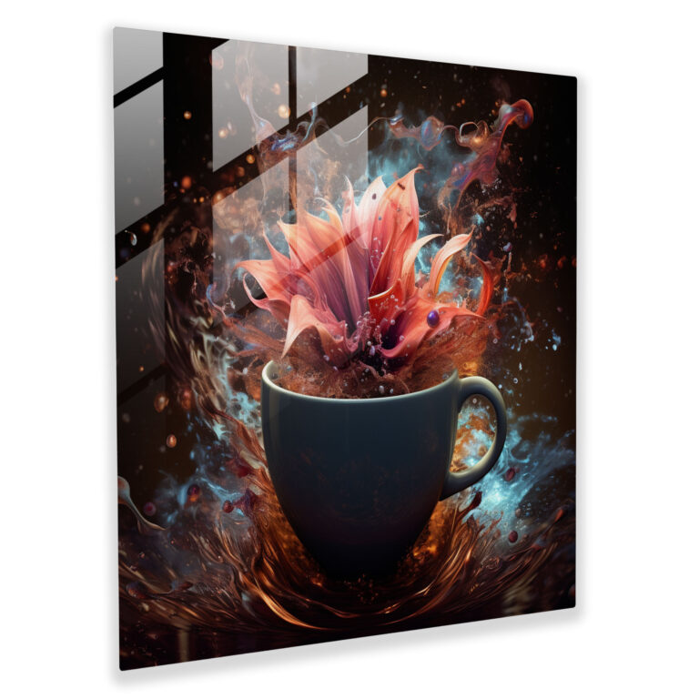 Coffee Awakening Glass Print - Coffee, Glass Art, Wall Decoration, Blooming Flower