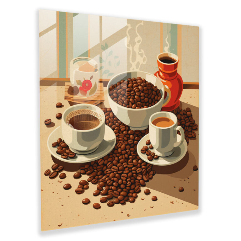 Coffee Retro Glass Print - Coffee, Wall Decoration, Modern Art, Playful And Nostalgic Setting