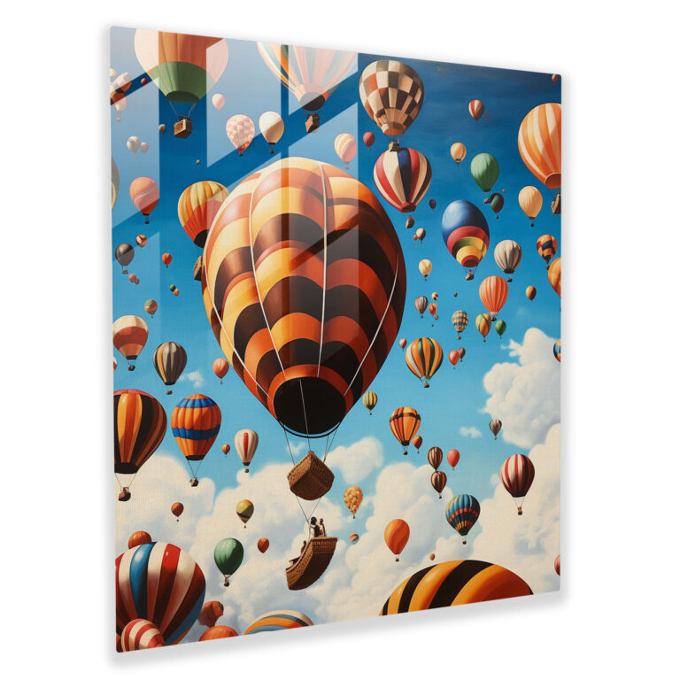 Coffee Dreams Glass Print - Coffee, Vibrant Balloons, Whimsical Painting, Glass Wall Art
