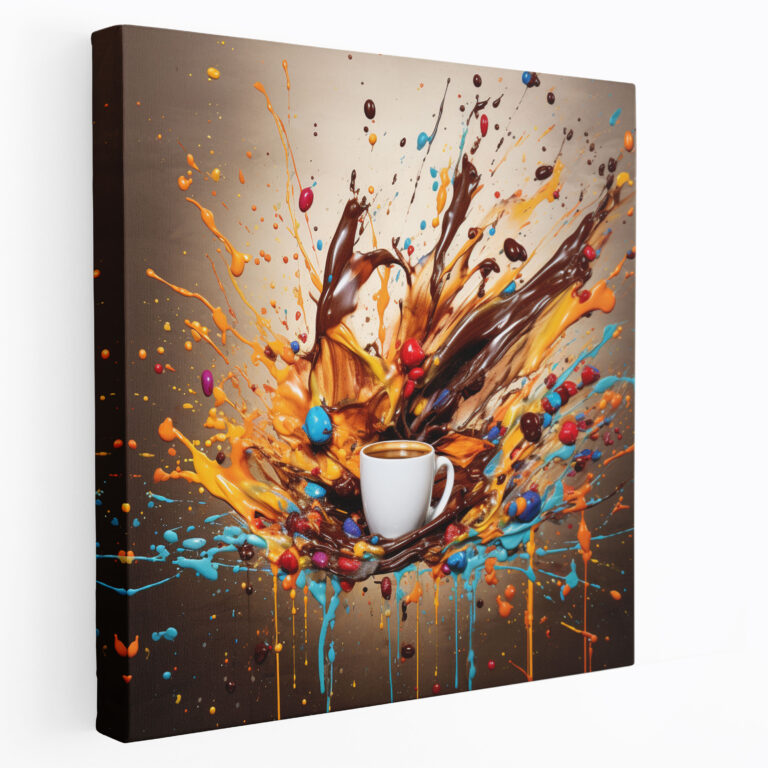Floating Coffee Beans Canvas Print - Coffee, Coffee Beans, Brushstrokes, Canvas Wall Art