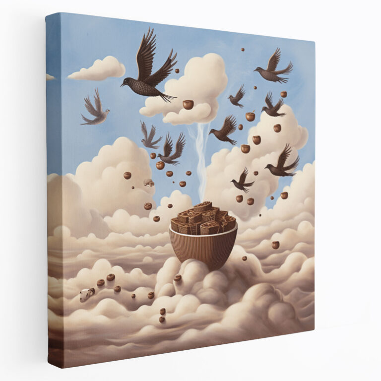 Coffee Birds Canvas Print - Coffee, Home Decoration, Canvas Wall Art, Whimsical Coffee Illustration