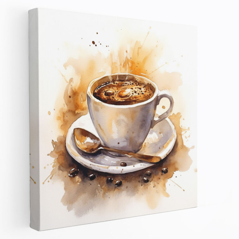 Coffee Canvas Print - Watercolor Steaming Cup - Coffee, Steaming Cup, Wall Decoration, Canvas Wall Art