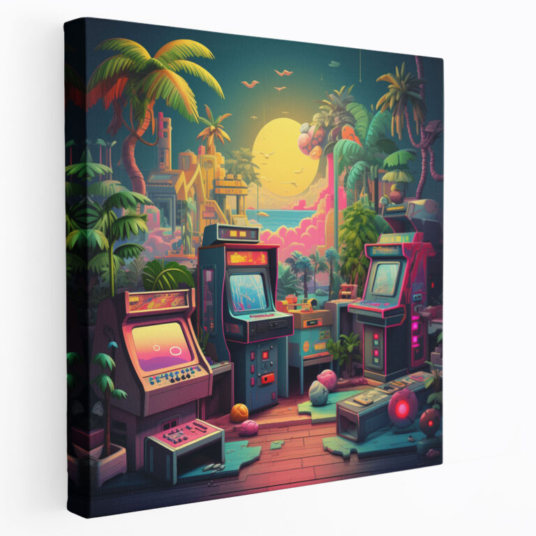 Cool Retro Arcade Canvas Print - Cool, Pixelated Characters, Home Decoration, Wall Art