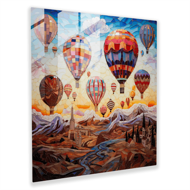 Byzantine Mosaic Glass Print - Cappadocia Hot Air Balloons and Landscapes Wall Decoration