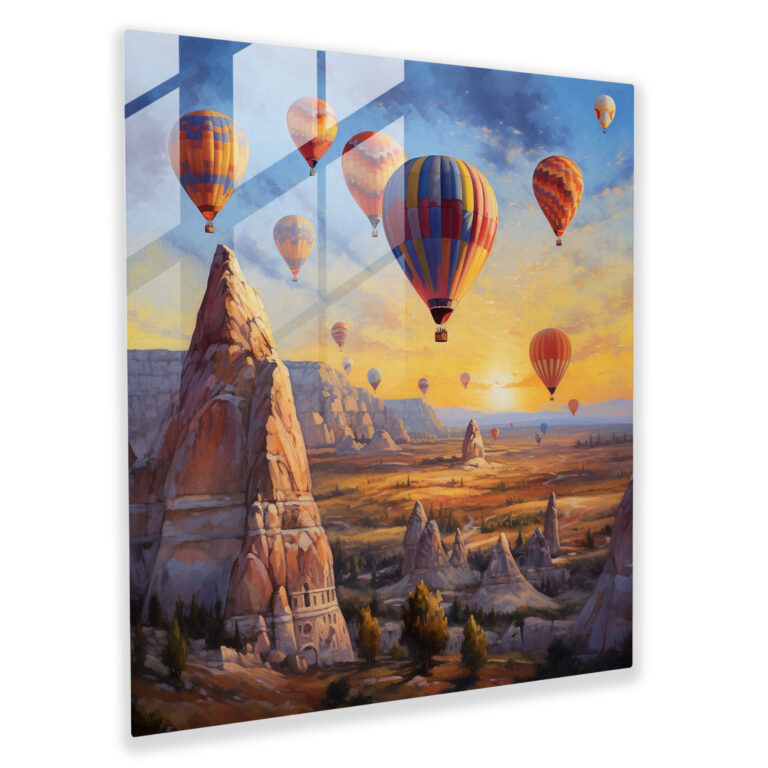 Ethereal Visions Glass Print - Impressionistic Oil Painting, Cappadocia Hot Air Balloons