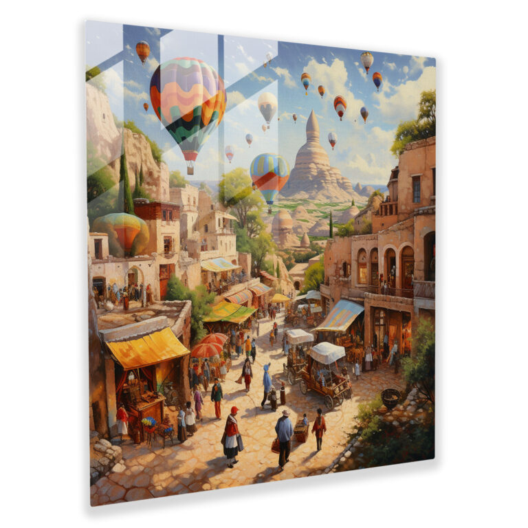 Vivid Impressions Glass Print - Post-Impressionist Cappadocia Marketplace