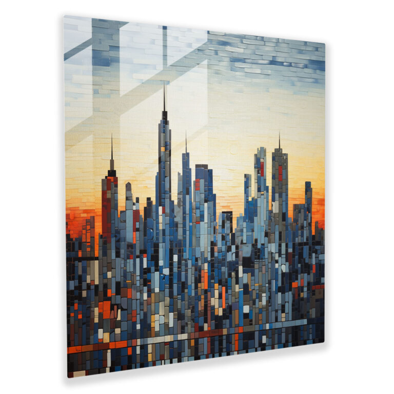 Urban Elegance - Minimalist Glass Mosaic Cityscape Glass Wall Art
