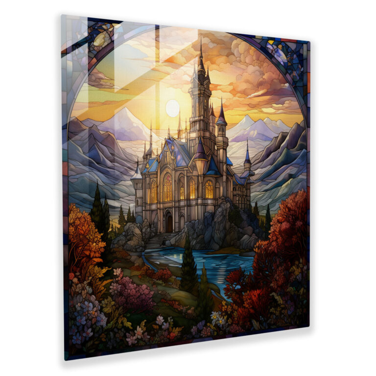 Regal Reflections - Renaissance Stained Glass Castle Glass Wall Art