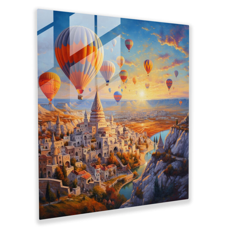 Ethereal Sunrise Glass Print - Enchanting Cappadocia Glass Wall Art for Home Decoration