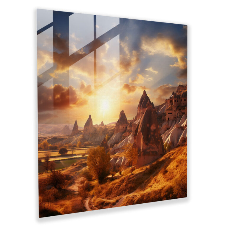 Golden Horizon Glass Print - Elegant Cappadocia Glass Wall Art for Home Decoration