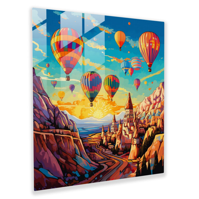 Vibrant Pop Art Glass Prints - Hot Air Balloon Festival in Cappadocia - Modern Wall Decoration and Home Decor - Glass Wall Art