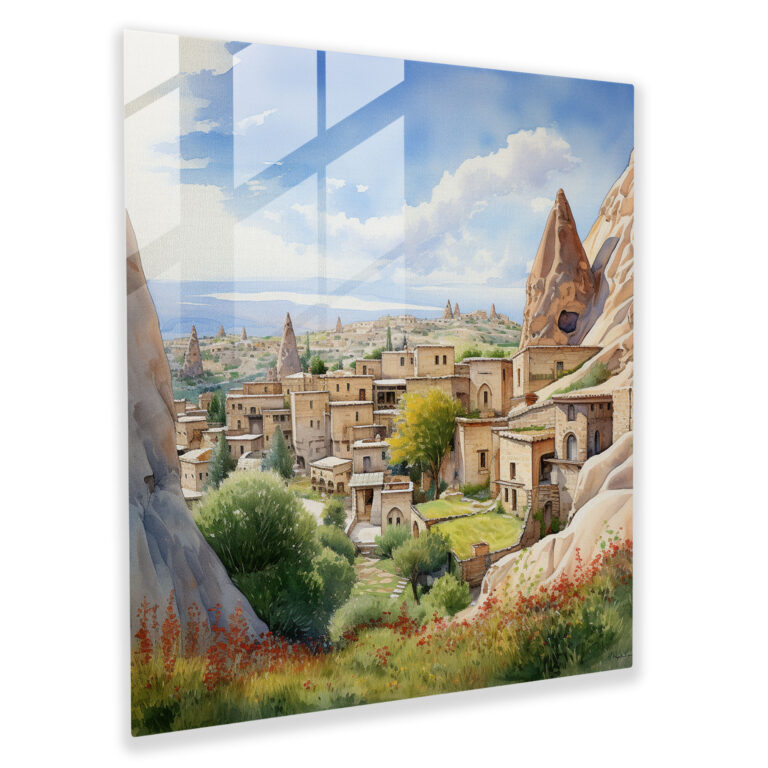 Panoramic Cappadocian Landscape Watercolor Glass Print Wall Art Decoration