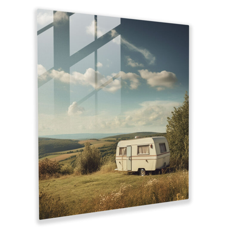 Vintage Countryside Caravan Glass Print - Caravan, Glass Print, Glass Art, Simplicity