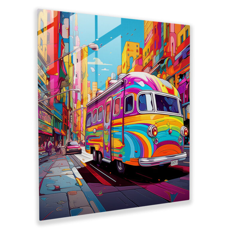 City Caravan Glass Print - Caravan, Liveliness, Brightly Colored, Caravan