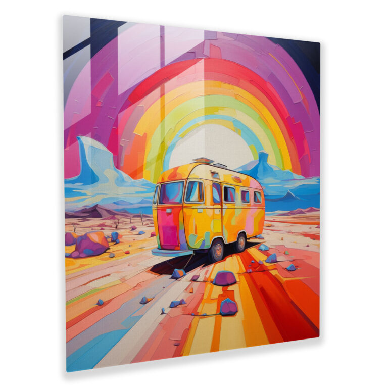 Colorful Caravan Glass Print - Caravan, Home Decoration, Adventure, Glass Wall Art