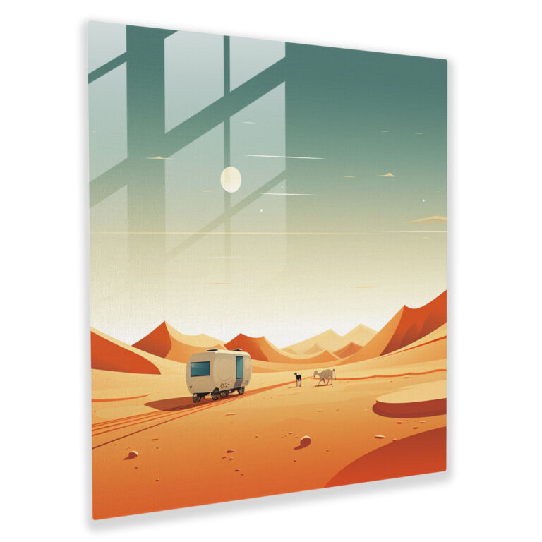 Glass Print - Desert Caravan Journey - Caravan, Desert, Elegant, Clean Lines