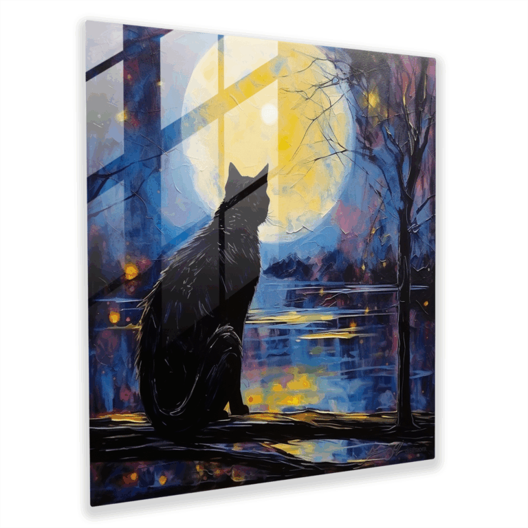 Moonlit Feline Dreams Glass Print - Abstract Impressionistic Painting Glass Wall Art - Home Decoration - Wall Decor - Glass Print - Glass Wall Art - Glass Art - Modern Artwork
