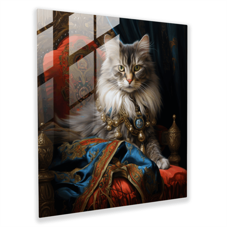 Regal Cat Glass Print - Realistic Oil Painting with Intricate Details - Glass Wall Art Home Decoration