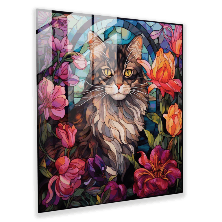 Elegant Cat in the Garden Glass Print