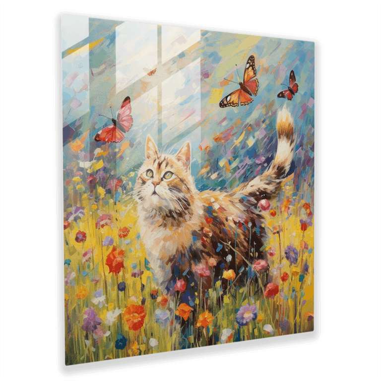 Playful Cat in the Meadow Glass Print