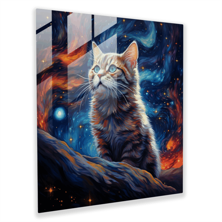 Mystical Cat in the Galaxy Glass Print