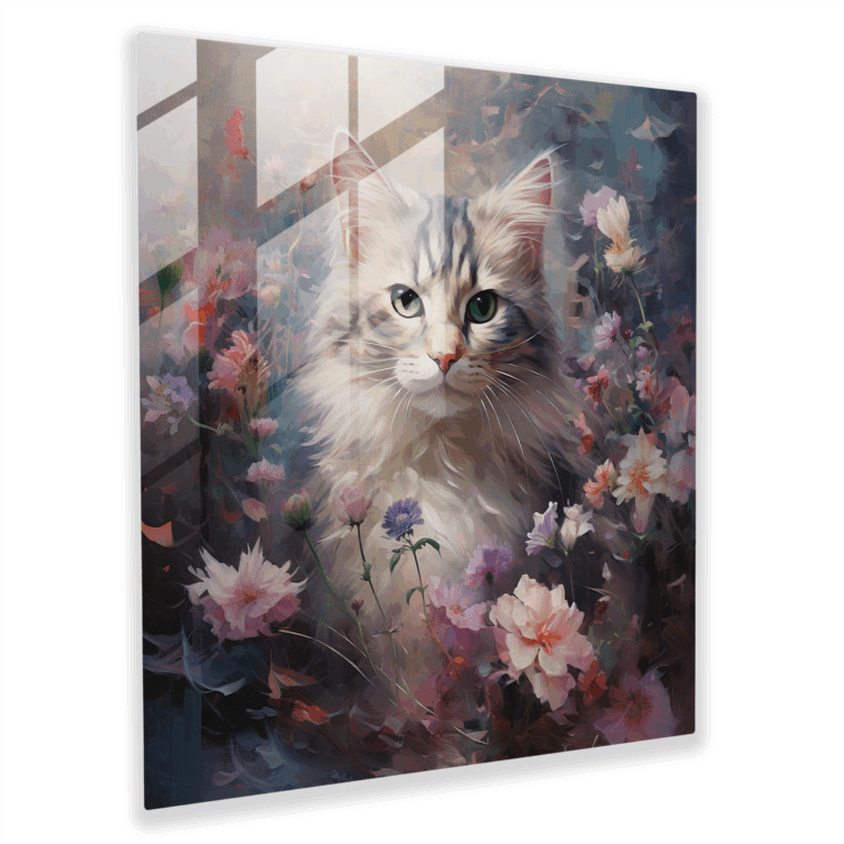 Enchanted Floral Whiskers Glass Print - Impressionist Portrait Glass Wall Art for Home Decoration