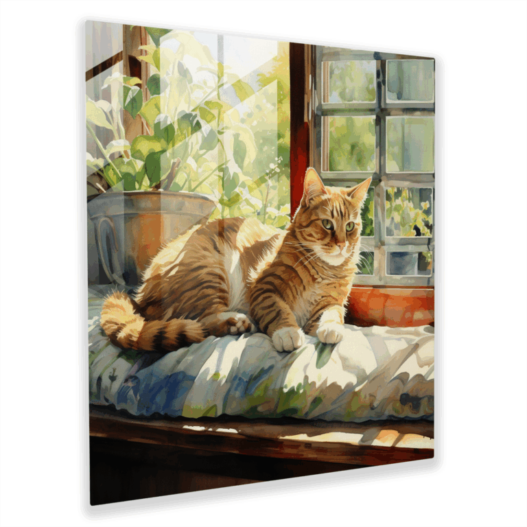 Tranquil Watercolor Cat Glass Print Wall Art Decor