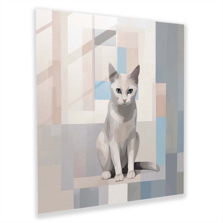 Serene Elegance Glass Print: Minimalist Cat in Soothing Pastels - Glass Wall Art, Home Decoration, Wall Decor, Modern Artwork