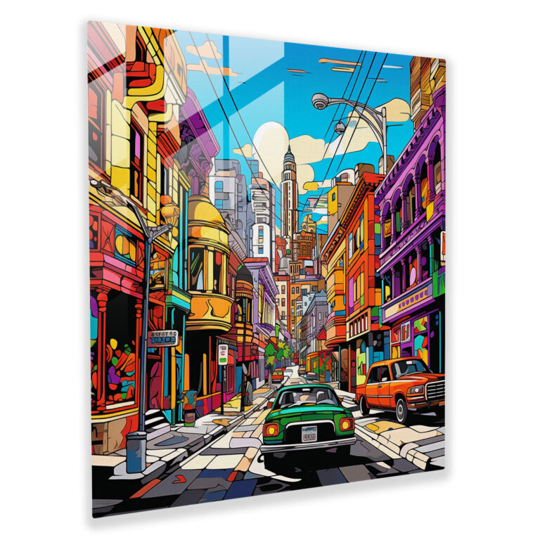 Pop Art City Glass Print - Colorful Urban Vibe
