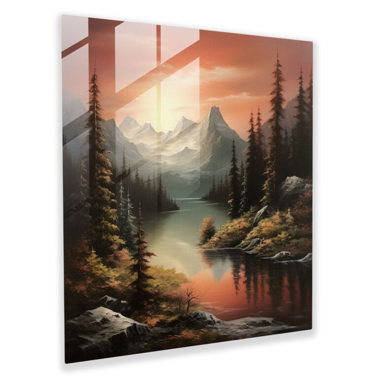 Majestic Glass Print: Serene Mountain Reflections Glass Wall Art