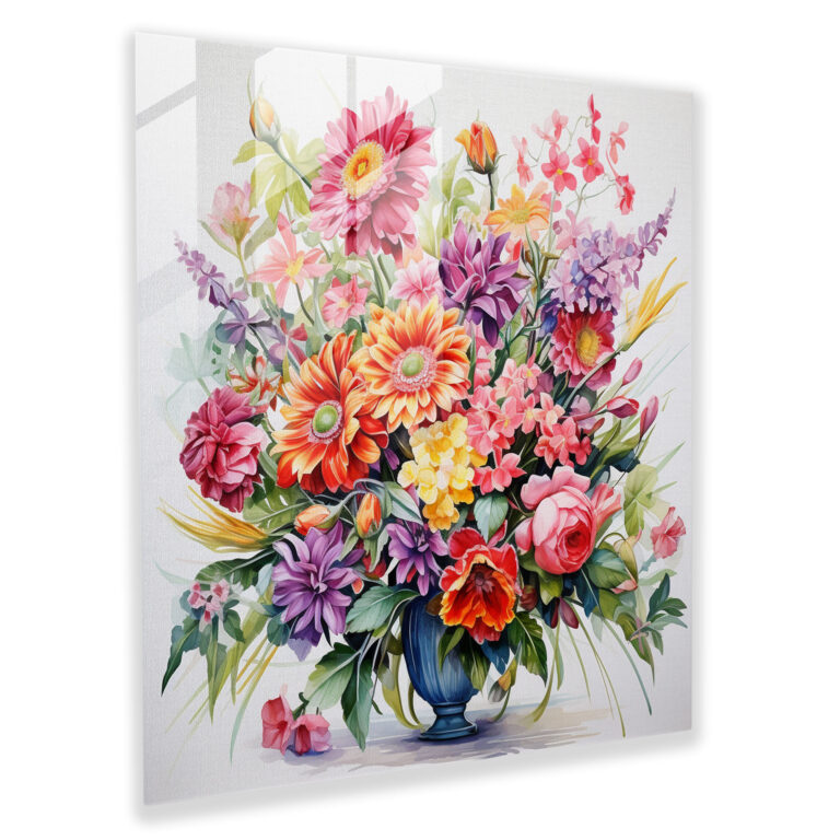 Charming Glass Print: Bursting Florals in Classic Watercolor