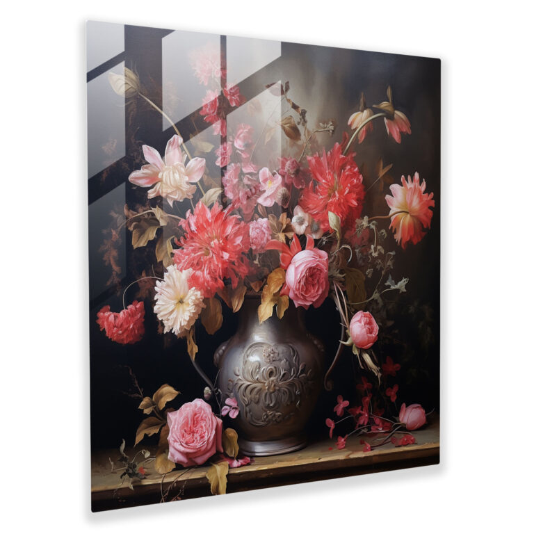 Sophisticated Glass Print: Realistic Floral Still Life - Elegant Wall Decoration