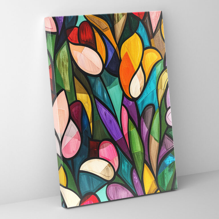 Vibrant Floral Cubism Wall Decoration - Cubism, Canvas Print, Canvas Wall Art, Canvas
