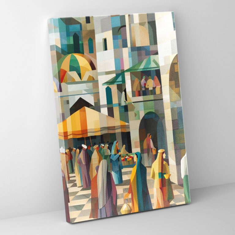 Bustling Market Cubism Wall Art - Cubism, Canvas, Home Decoration, Canvas Wall Art
