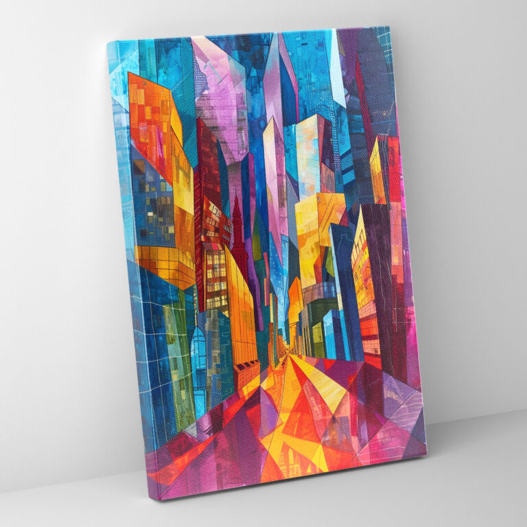City Skyline Cubism Wall Decoration - Cubism, City Skyline, Vibrant Colors, Home Decoration