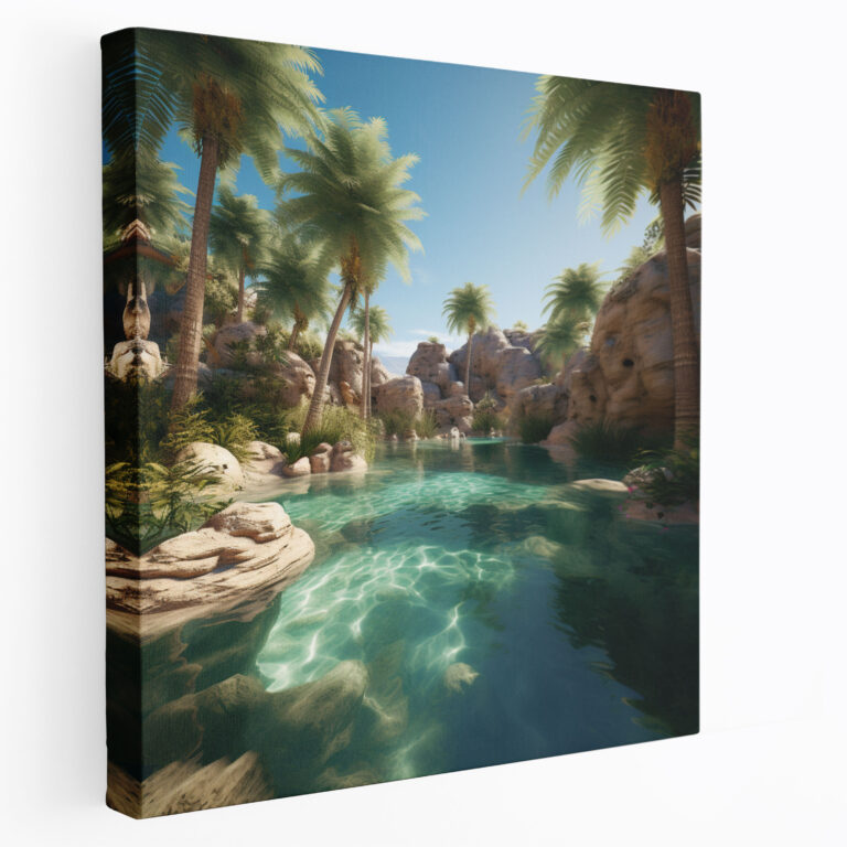 Desert Wall Art - Oasis Paradise Canvas Print - Desert, Crystal Clear Waters, Wall Decoration, Desert
