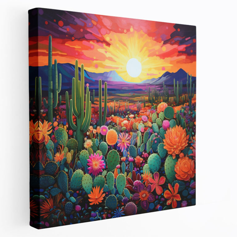 Desert Canvas Print - Vibrant Abstract Cactus Garden Wall Decoration - Desert, Canvas Print, Canvas, Sunset Sky