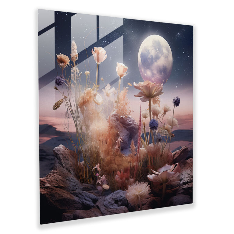 Dry Flower Glass Print - Surreal Celestial Arrangement - Dry Flower, Dry Flower, Glass Print, Celestial Setting