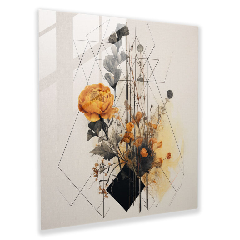 Dry Flower Glass Print - Geometric Fusion - Dry Flower, Glass Wall Art, Wall Decoration, Home Decoration