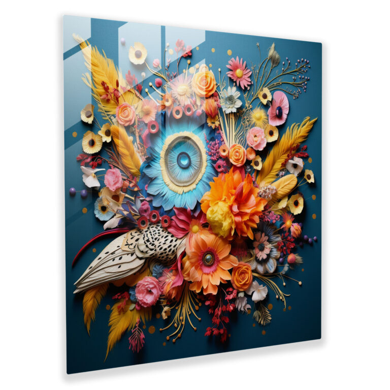 Dry Flower Glass Print - Whimsical Creature Companions - Dry Flower, Glass Art, Fantastical Creatures, Vibrant Colors