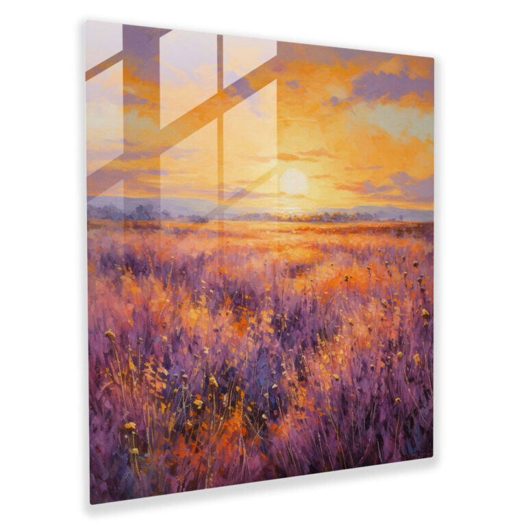 Dry Flower Glass Print - Impressionistic Lavender Field - Dry Flower, Dry Flower, Wall Decoration, Glass Wall Art