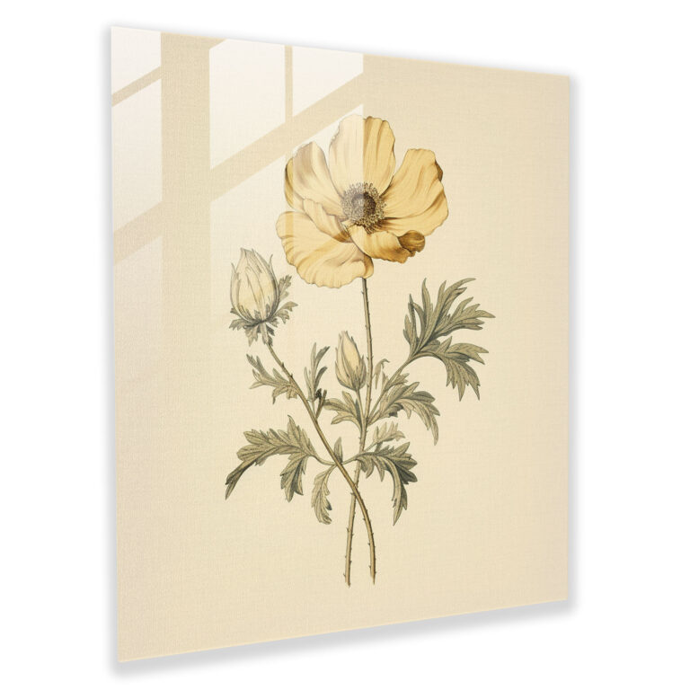Vintage Dry Flower Glass Print - Dry Flower, Botanical Illustration, Home Decoration, Glass Art