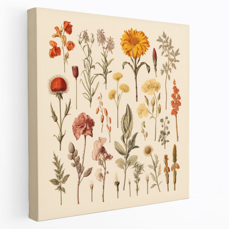 Vintage Dried Flower Canvas Print - Dry Flower, Wall Decoration, Collection Of Dried Flowers, Dry Flower