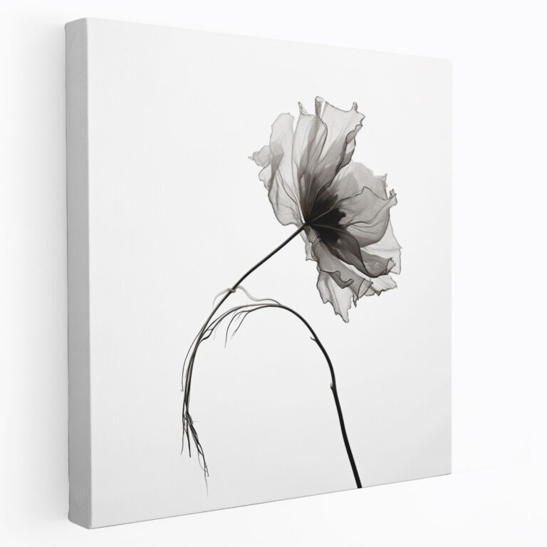 Dry Flower Canvas Wall Art - Dry Flower, Dried Flower, Close-Up, Minimalist Black And White Photograph