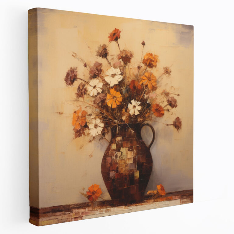 Impressionistic Dry Flower Oil Painting - Dry Flower, Canvas Print, Nostalgia, Warm Tones