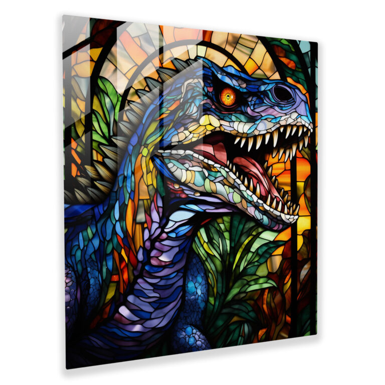 Exquisite Stained Glass Dinosaur Mosaic Print for Elegant Wall Decor