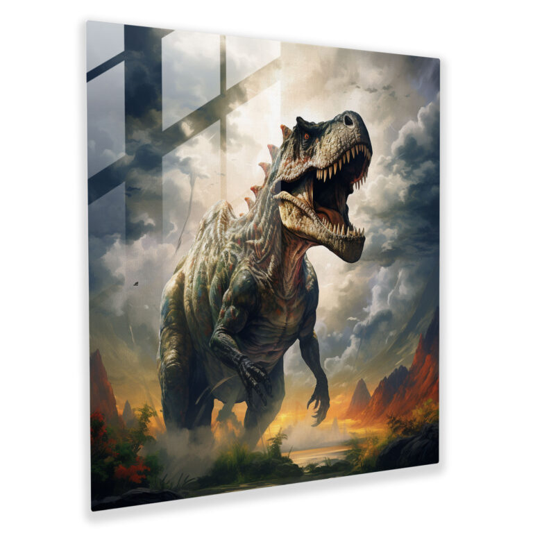 Majestic Tyrannosaurus Rex Glass Print Wall Art - Surreal Dreamland