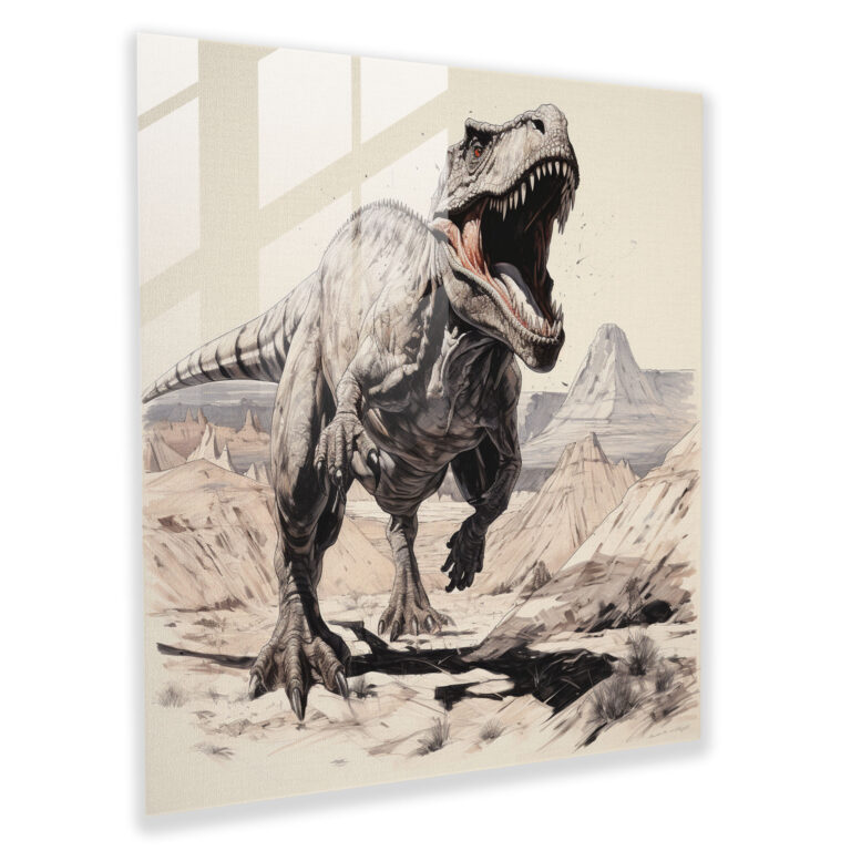Awe-Inspiring Glass Print - Majestic Tyrannosaurus Rex in Ink Sketch - Home Decoration