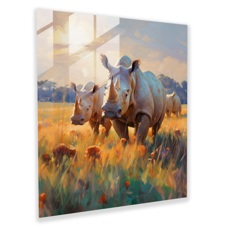 Serene Impressionist Triceratops Meadow Glass Print