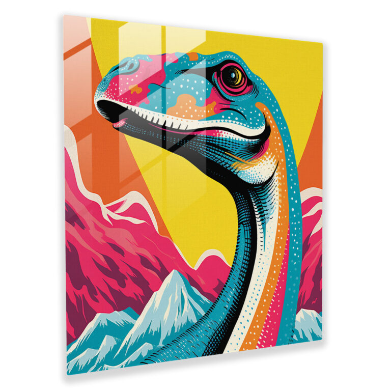 Vibrant Brachiosaurus Pop Art Glass Print Home Decoration
